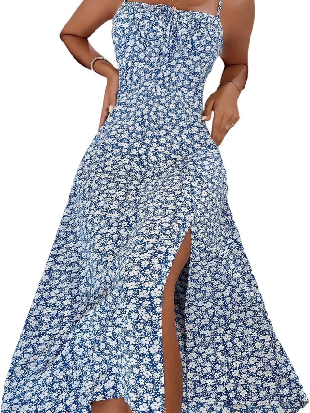 Blue Floral Spaghetti Strap Maxi Dress